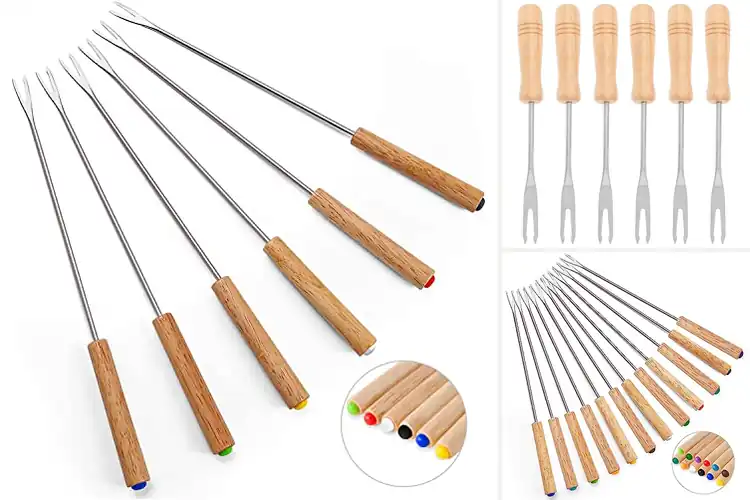 Detailed view of Best Fondue Forks with Wooden Handles
