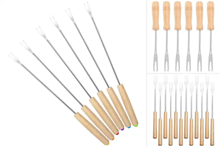 Detailed view of Best Stainless Steel Fondue Forks With Wooden Handles