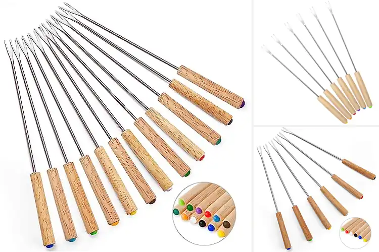 Detailed view of Best Wooden Handle Fondue Forks With Heat Insulation